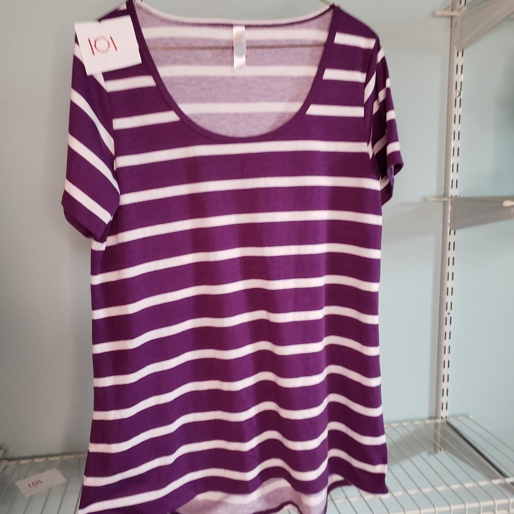 LulaRoe Classic T - Medium - Purple & White Stripe